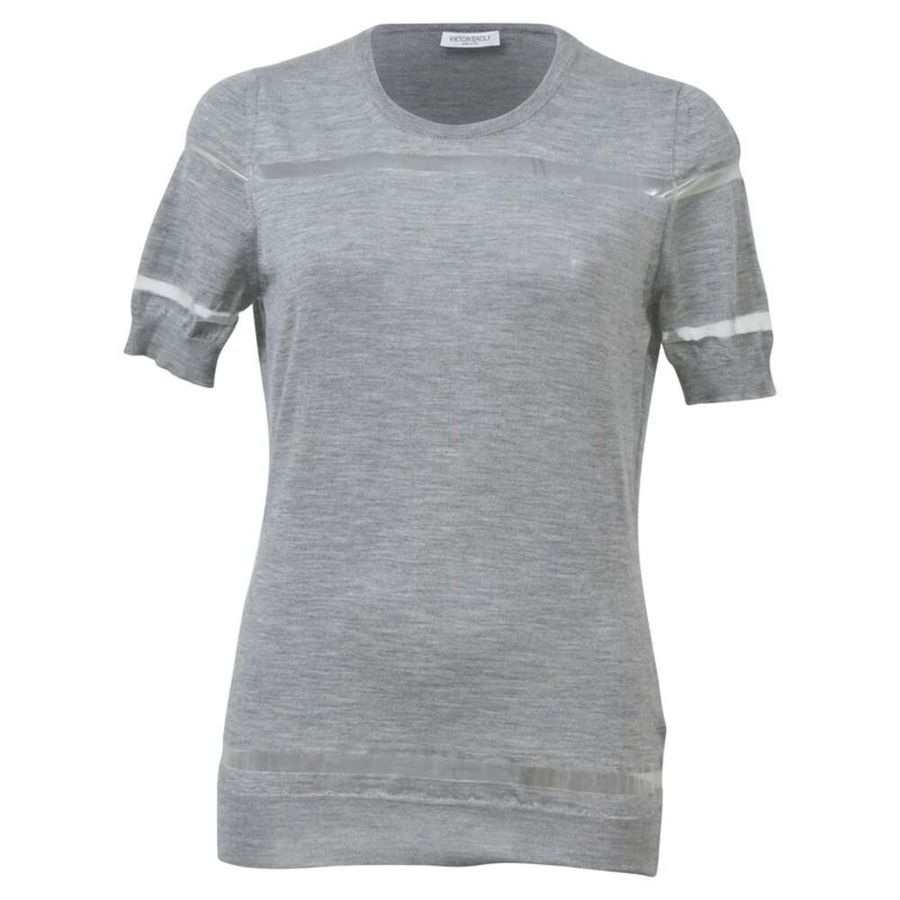 Viktor & Rolf Mesh Stripe Top in Grey Wool